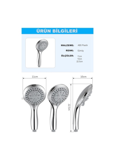 Aquashadow Su Tasarruflu 5 Fonksiyonlu Sağlam Yapılı Krom Banyo Duş Başlığı Kaliteli Duş Telefonu Siyah