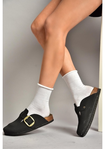 Fox Shoes T777589002 Siyah Süet Kadın Terlik Siyah-süet Siyah