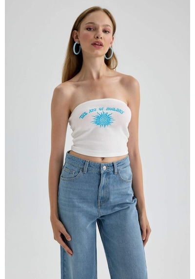Defacto Baskılı Straplez Fitilli Kaşkorse Bluz B3998AX23HSWT32