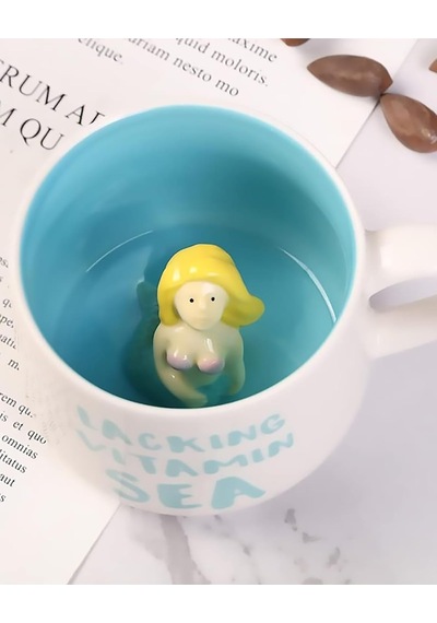 Mukko Home 3d Porselen Kupa Deniz Kızı Figürlü, 350 Ml, Eğlenceli Ve Şık Tasarım,mavi Beyaz - Çok Renkli