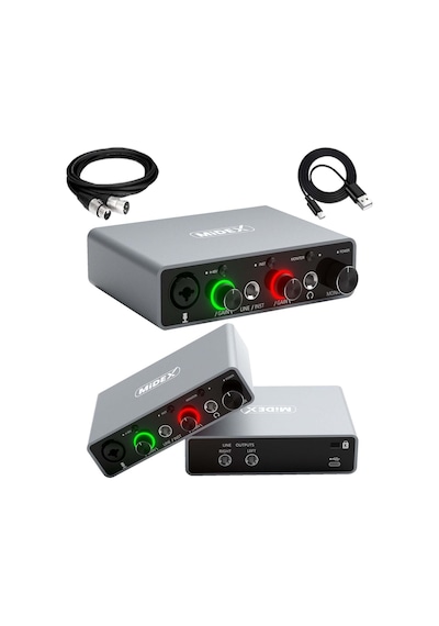 Midex GLX-700GR XLR Üst Segment Usb Stüdyo Ses Kartı 2 Giriş 2 Çıkış 24bit/192kHz