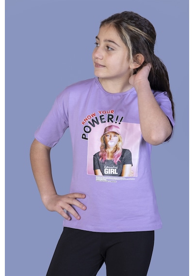 Toontoy Kids Toontoy Kız Çocuk Power Baskılı Tişört Lila