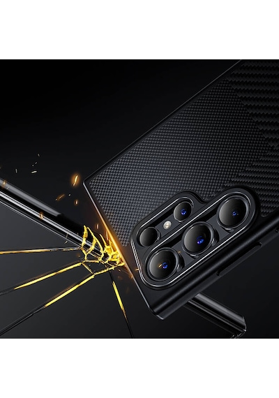 Galaxy S25 Kılıf M-safe Şarj Uyumlu Karbon Fiber Benks Montage Hybrid Armorpro Kevlar Kapak Siyah