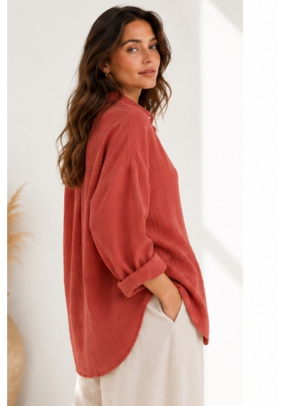 Manche Mercan Müslin Uzun Yıkamalı Oversize Rahat Kalıp Parçalı Kadın Düz Basic Gömlek Mks166905-01 Manche Mercan Müslin Uzun Yıkamalı Oversize Rahat Kalıp Parçalı Kadın Düz Basic Gömlek Mks166905-01