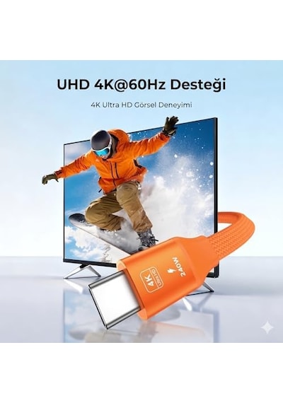 Manyetik Turuncu 240w 20gbps Type-c To Type-c Hızlı Şarj, Görüntü Ve Veri Aktarım Kablosu, İphone, İpad, Macbook, Galaxy Uyumlu