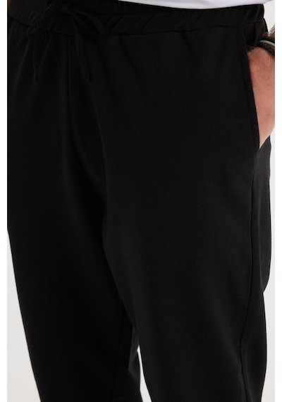 Tudors Erkek Regular Fit Klasik Kesim Beli Bağcıklı Jogger Cepli Lastikli Paça Siyah Eşofman Altı-40063 Siyah