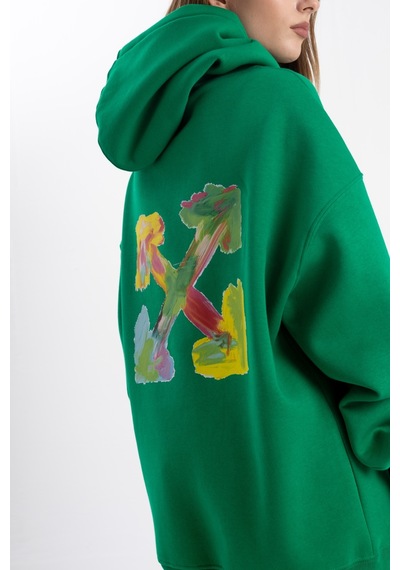 Unisex Ok Baskılı Kapşonlu Sweatshirt Yeşil