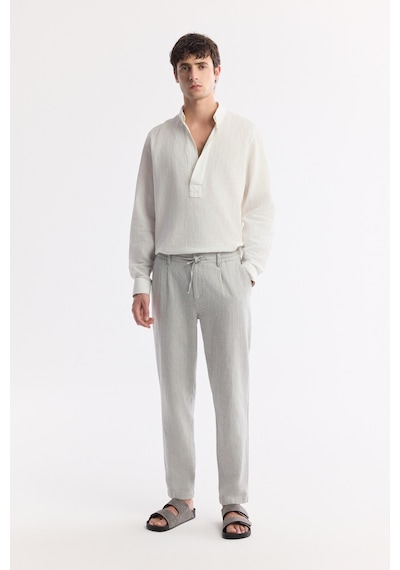Avva Erkek Gri Beli Bağcıklı Keten Karışımlı Chino Relaxed Fit Pantolon B003036 Avva Erkek Gri Beli Bağcıklı Keten Karışımlı Chino Relaxed Fit Pantolon B003036