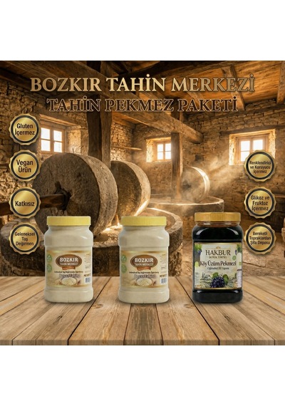 Bozkır Tahin Merkezi Taş Değirmen Beyaz Tahin 2 x 935 G + Köy Üzüm Pekmezi 950 G