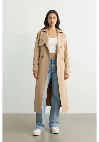 Durivya Kruvaze Yaka Oversize Trençkot Camel