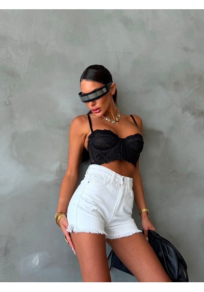HerTon Kadın Mom Fit Saçaklı Denim Şort Cepli Yüksek Bel Kot Şort