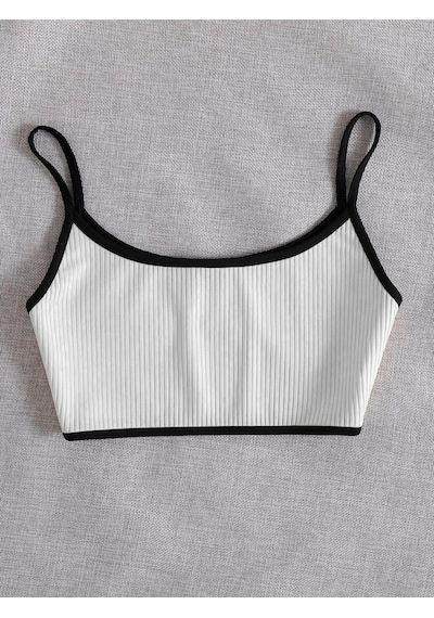 Liona Bisiklet Yaka Askılı Beyaz Renk Fitilli Crop Top Büstiyer