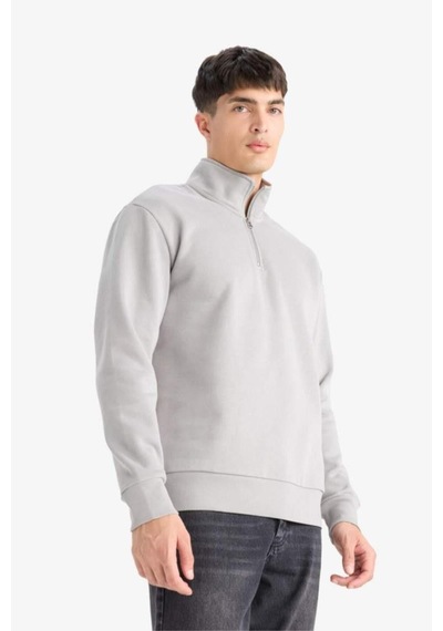 Defacto Regular Fit Dik Yaka Yarım Fermuarlı İçi Yumuşak Tüylü Basic Düz Sweatshirt X7405az25augr198 Gri