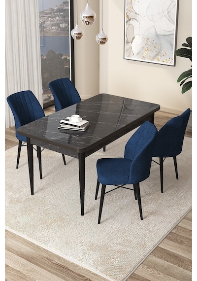 Canisa Concept Arp Serisi 70x110 Sabit Mutfak Masası Takımı Siyah Mermer Desen Masa 4 Lacivert Sandalye Masa Siyah/ Sandalyeler Lacivert Canisa Concept Arp Serisi 70x110 Sabit Mutfak Masası Takımı Siyah Mermer Desen Masa 4 Lacivert Sandalye Masa Siyah/ Sandalyeler Lacivert