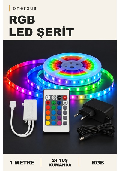 Onerous 1 M Rgb Led Şerit, 24 Tuş Kumandalı