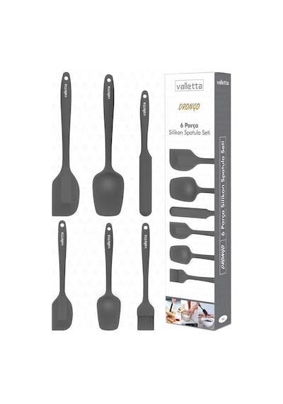 Drongo Isıya Dayanıklı Yanmaz Yapışmaz Silikon Spatula Seti 6 Parça Gri