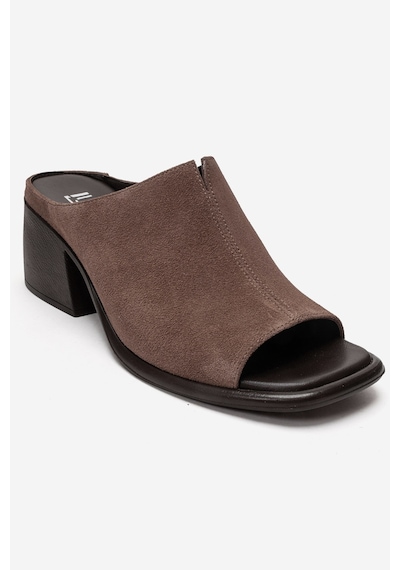 Luvishoes Sorex Vizon Süet Hakiki Deri Kadın Kalın Topuklu Terlik