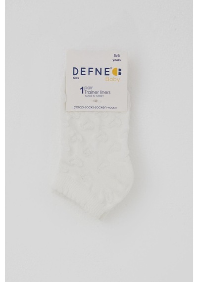 Defne Baby Kız Çocuk Patik Çorap Kalp Desenli 5-12 Yaş, Ekru