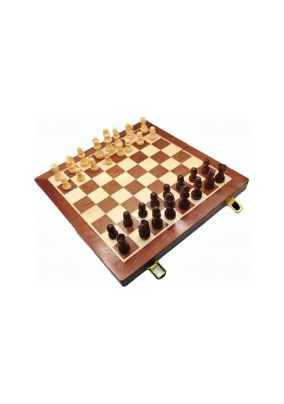Lüks Doğal Ahşap Manyetik Satranç Takımı 29x29 Cm Katlanabilir Özel Yuvalı Premium Satranç Seti