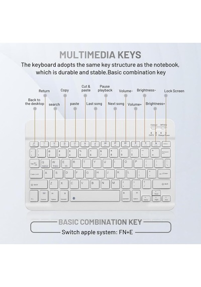 Kablosuz Bluetooth Klavye Ve Mouse Seti Tüm Cihazlarla Uyumlu Beyaz Diğer