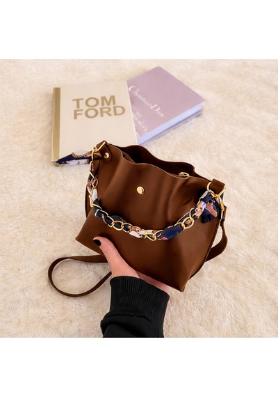Vogueastyle Kahve Zincir & Şerit Detaylı Omuz Çantası Bordo