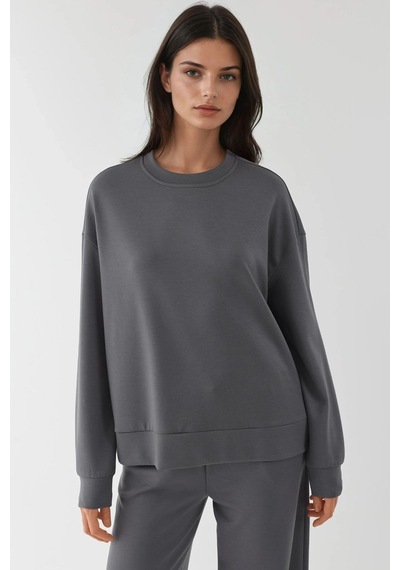Hiccup Modal Dokunuşlu Basic Sweatshirt Kömür Grisi