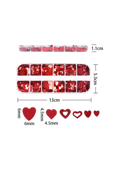 Kırmızı Tırnak Süsleme Folyo Pulları Kalp Dizayn Nail Art