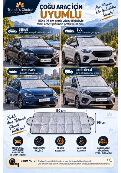 Oto Ön Cam Kar Buz Ve Güneş Koruyucu Branda Örtü Buzlanma Kırağı Önleyici Araç Katmanlı Ön Cam Örtüsü Güneşlik 1 Adet