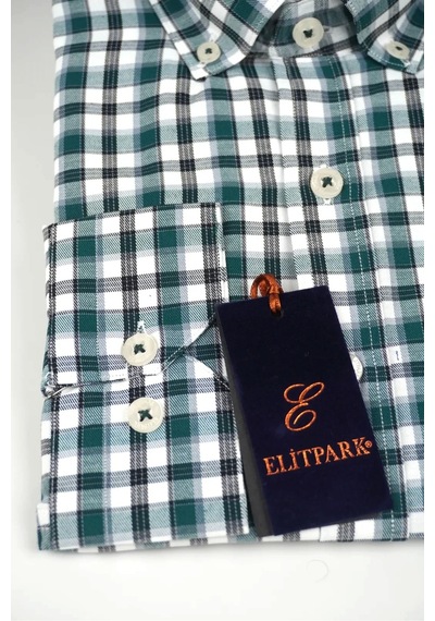 Elitpark Urban Classic Yeşil Ekose Uzun Kollu Pamuklu Cepli Rahat Kalıp Premium Erkek Gömlek