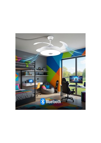 Mutlusan Aydınlatmalı Kumandalı Tavan Vantilatör Bluetooth + Hoparlör Beyaz - 879224624