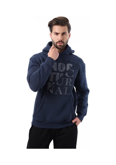 Madmext Lacivert Baskılı Kapüşonlu Cep Detaylı Erkek Sweatshirt 7062 Lacivert