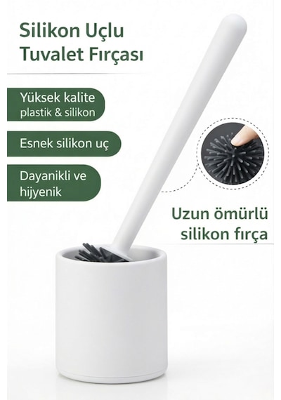 Beyaz Silikon Uçlu Hazneli Tuvalet-Banyo Wc ve Klozet Temizleme Fırçası