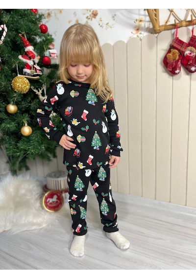 Gökjoy Çocuk Yeni Yıl Temalı Pijama Takımı Siyah