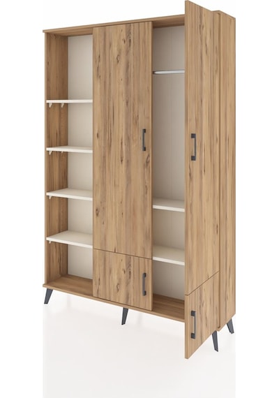 Arges Dolap 6 Raflı 4 Kapaklı Tek Askılı 132x30x195 Çam-çam/a... Çam