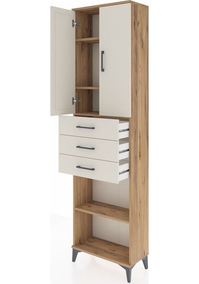 Arges Dolap 4 Raflı 3 Çekmeceli 2 Kapaklı 60x30x221 Çam-aytaşı Çam