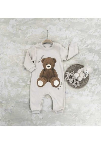 Penye " Bear " Bebek Tulumu Krem