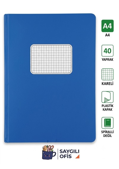 Saygılıofis 40 Yaprak A4 Dikişli Düz Pp Kapak Kareli Defter