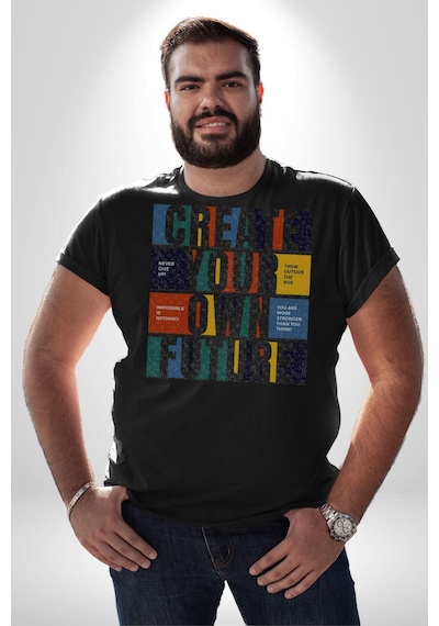 Geleçeği Seninle Planlayalım Unisex Unisex Siyah Organik Baskılı T-shirt Penye Yüksek Kalite Siyah