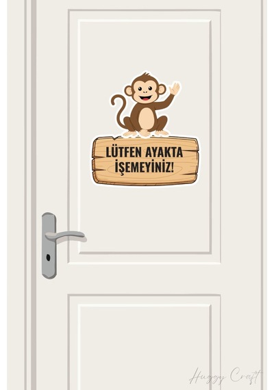 "lütfen Ayakta İşemeyiniz" Uyarılı Maymun Temalı Su Geçirmez Sticker Standart