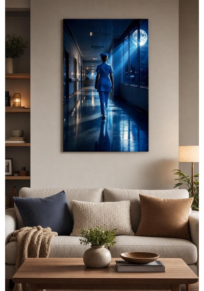 Gece Nöbeti Hemşire Baskılı Cam Tablo Uv Baskı Modern Hastane Duvar Dekoru