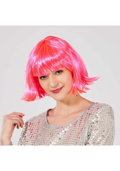 Mey İthalat Şeker Pembe Renk Parti Peruğu Küt Saç