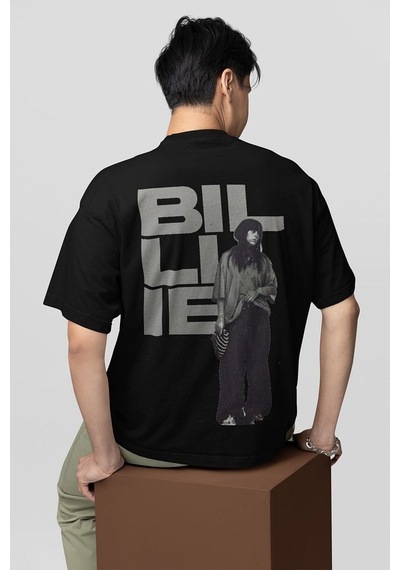 Sevbano Billie Eilish Tasarım Arka Baskılı Unisex Oversize Şarkıcı Tişört Siyah