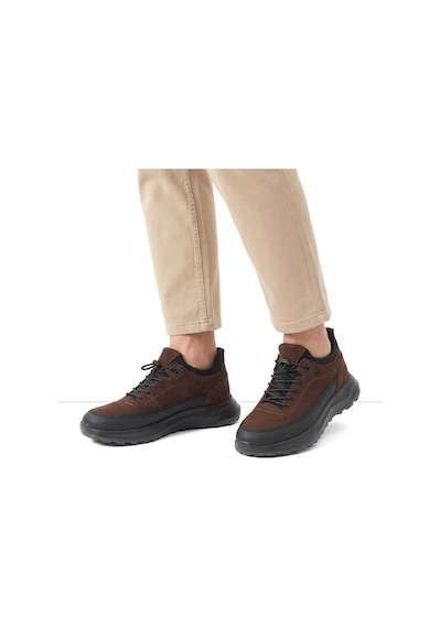 Erkek Kahverengi Nubuk Siyah Deri Sneaker