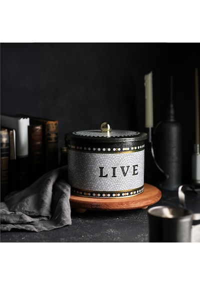 Mosaic Live Desenli Topuz Kulplu Yuvarlak Metal Saklama Kabı 17.5 x 13 CM 2.9 L Çok Renkli