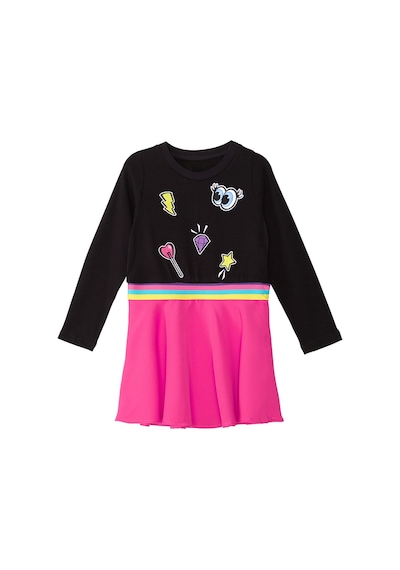 Denokids Emojili Beli Lastikli Siyah Pembe Kışlık Kız Çocuk Elbise