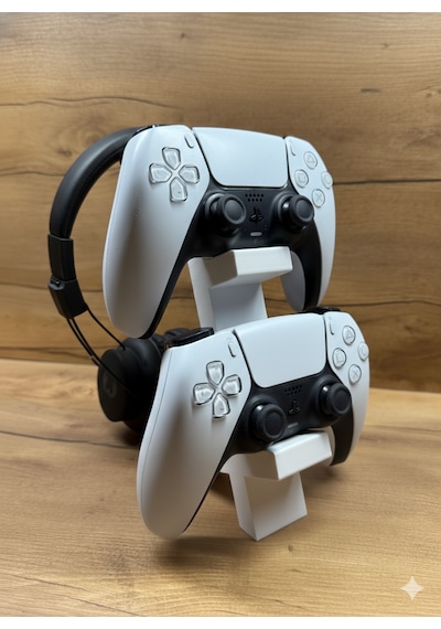 Ps5 Dualsense 2 Li Oyun Kolu Ve Kulaklık Standı 3d Baskı Şık Dikey Tutucu 21.5x18x4 Cm Beyaz