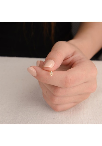 Goldkupe 14 Ayar Altın Tek Taşlı Minik Kare Küpe 0,66 Gr-4106
