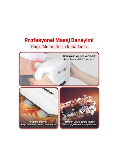 Şarjlı Masaj Aleti Geliştirilmiş 6 Başlıklı Fonksiyonlu 2000 Mah Masaj Tabancası
