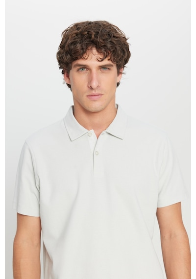 AC&Co / Altınyıldız Classics Erkek Grı %100 Pamuk Slim Fit Dar Kesim Polo Yaka Jakarlı Triko Tişört Gri