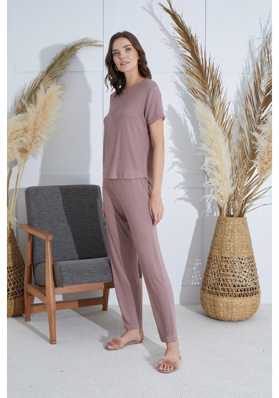 Sevim Kadın Kısa Kol Vizon Pijama Takım C8t5n9o51 001